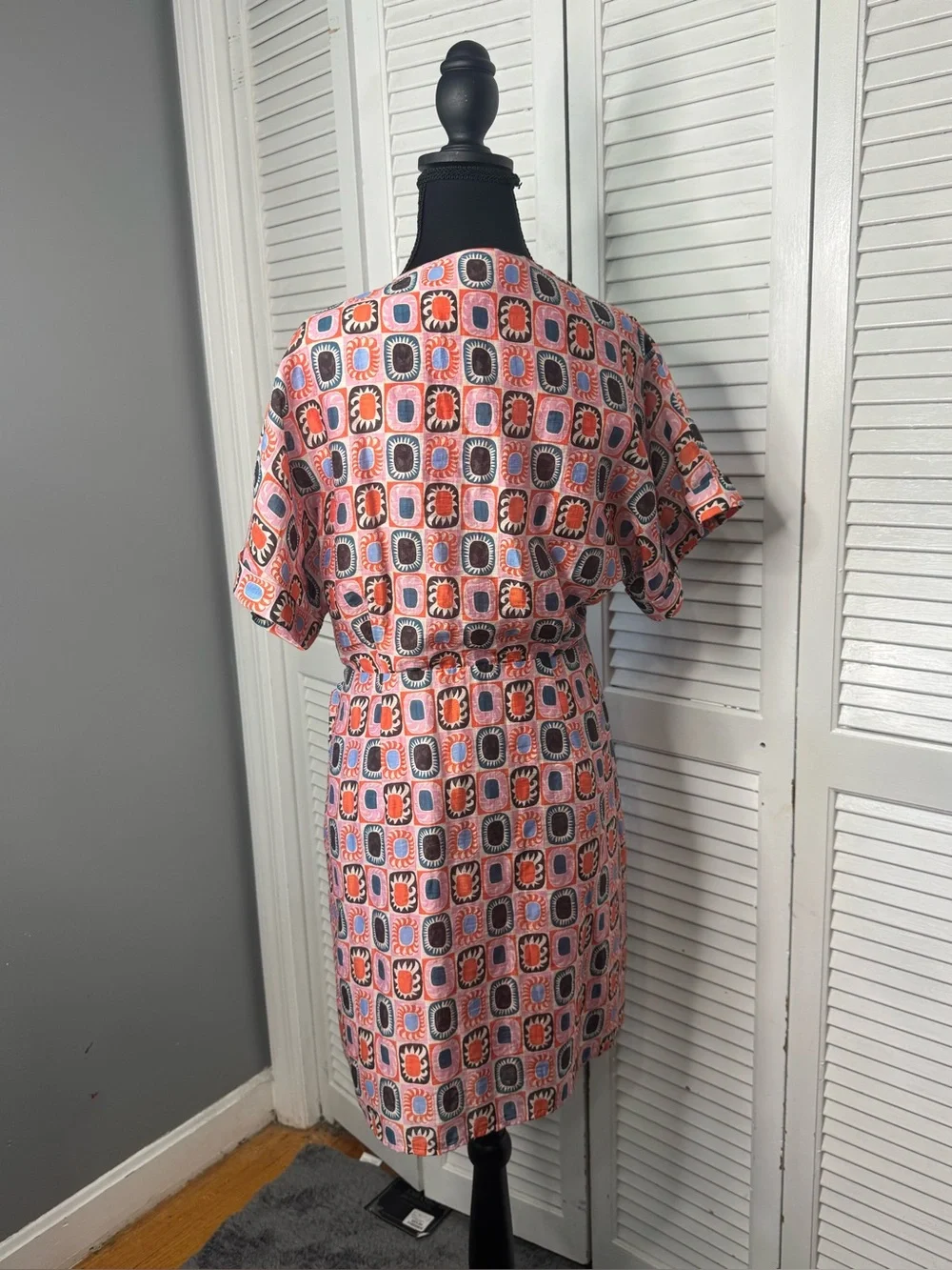 FRNCH Paris Alyha  Sun Wrap Retro Geometric Tile Print Artistic Mosaic Dress Med